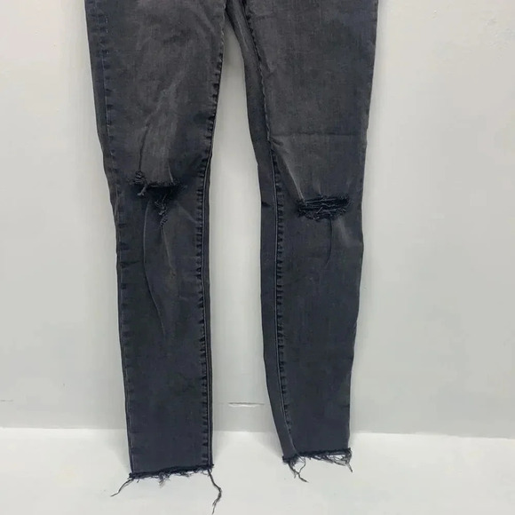 Madewell Jeans Mid Rise Skinny Denim Ripped Distressed Jean 9" Black Sea Size 26 - Picture 5 of 14